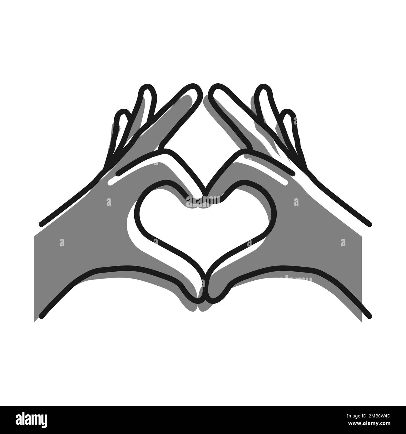 Linéaire rempli d'une icône de couleur grise. Mains humaines joindre les doigts en forme de coeur. Geste de gentillesse et d'amour. Vecteur noir et blanc simple Isolat Illustration de Vecteur