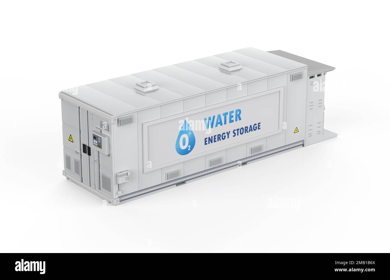 3d système de stockage d'énergie de rendu ou unité de conteneur de batterie avec alimentation en eau Banque D'Images