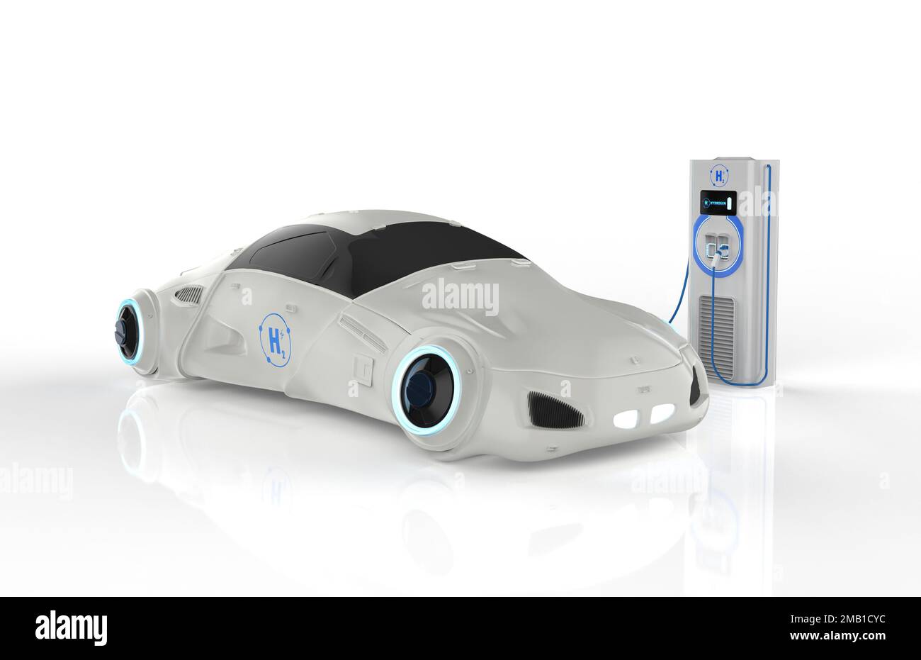3D station de charge d'hydrogène EV de rendu avec véhicule électrique pour l'énergie verte Banque D'Images
