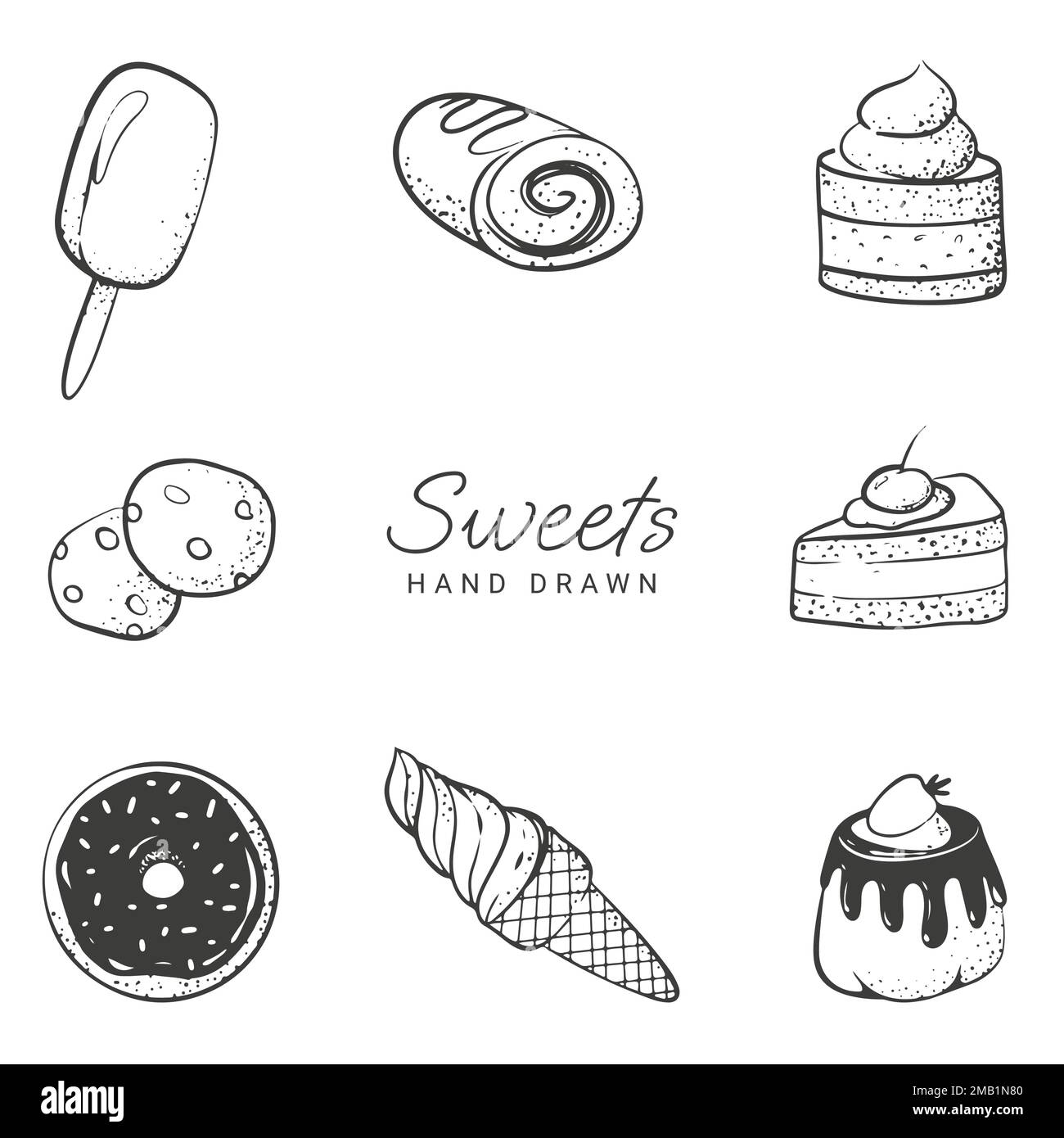 bonbons à la main beignets de glace et biscuits Illustration de Vecteur