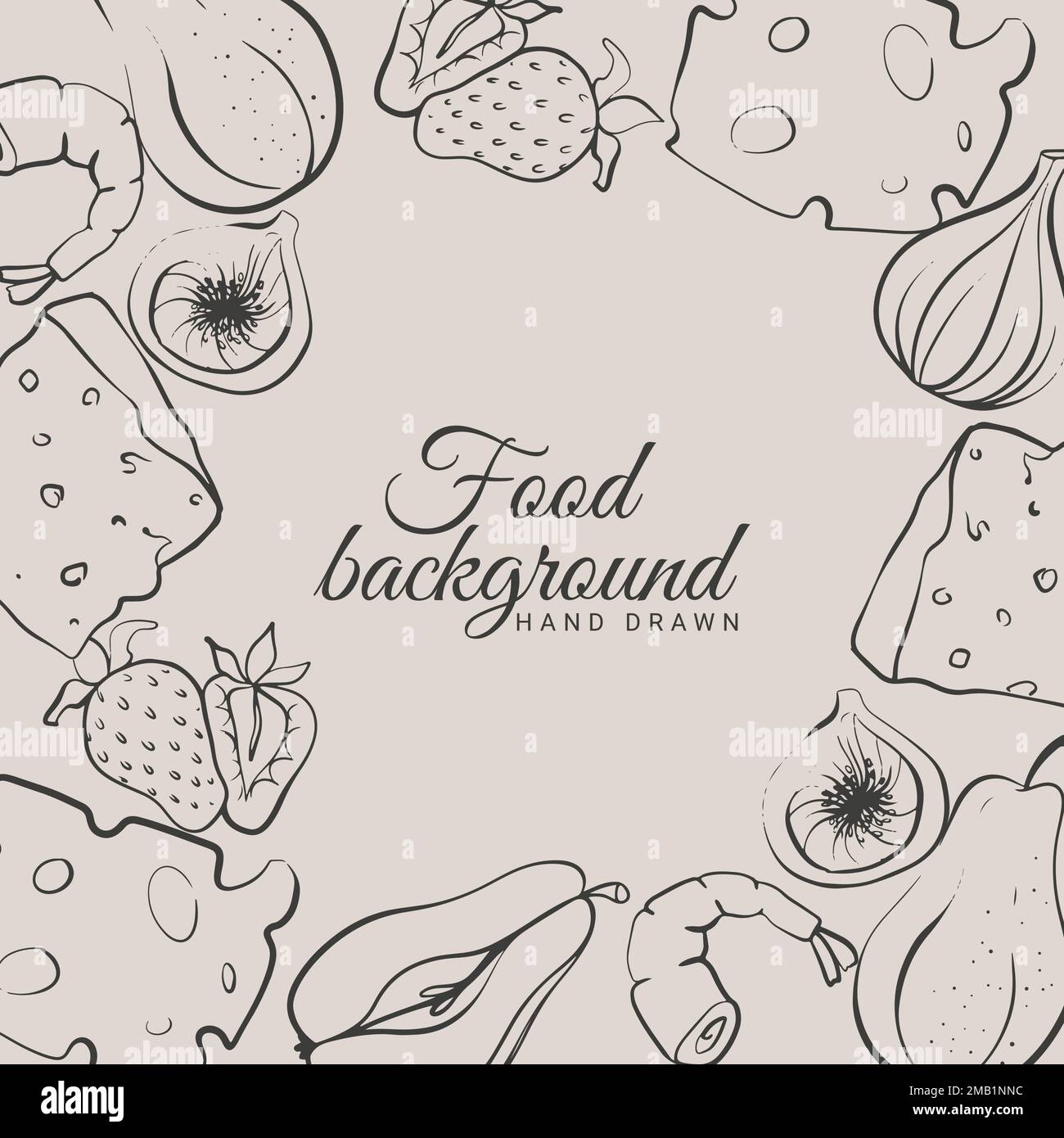 nourriture fond figues fromage fraise crevettes et poires Illustration de Vecteur