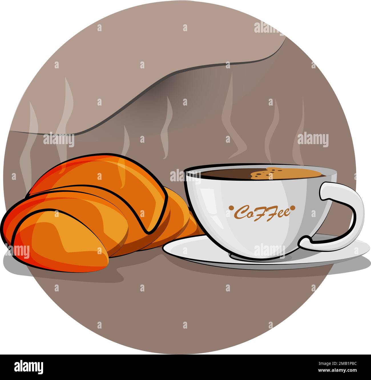 Un délicieux croissant avec du café parfumé est le meilleur petit déjeuner Illustration de Vecteur