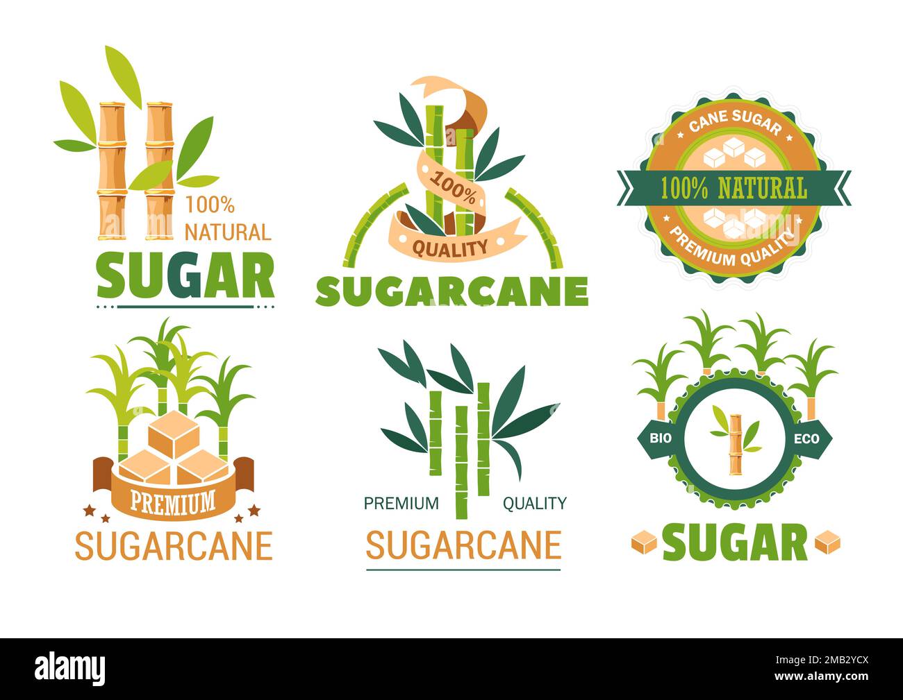 La canne à sucre icônes isolées plante et la production d'édulcorants Illustration de Vecteur