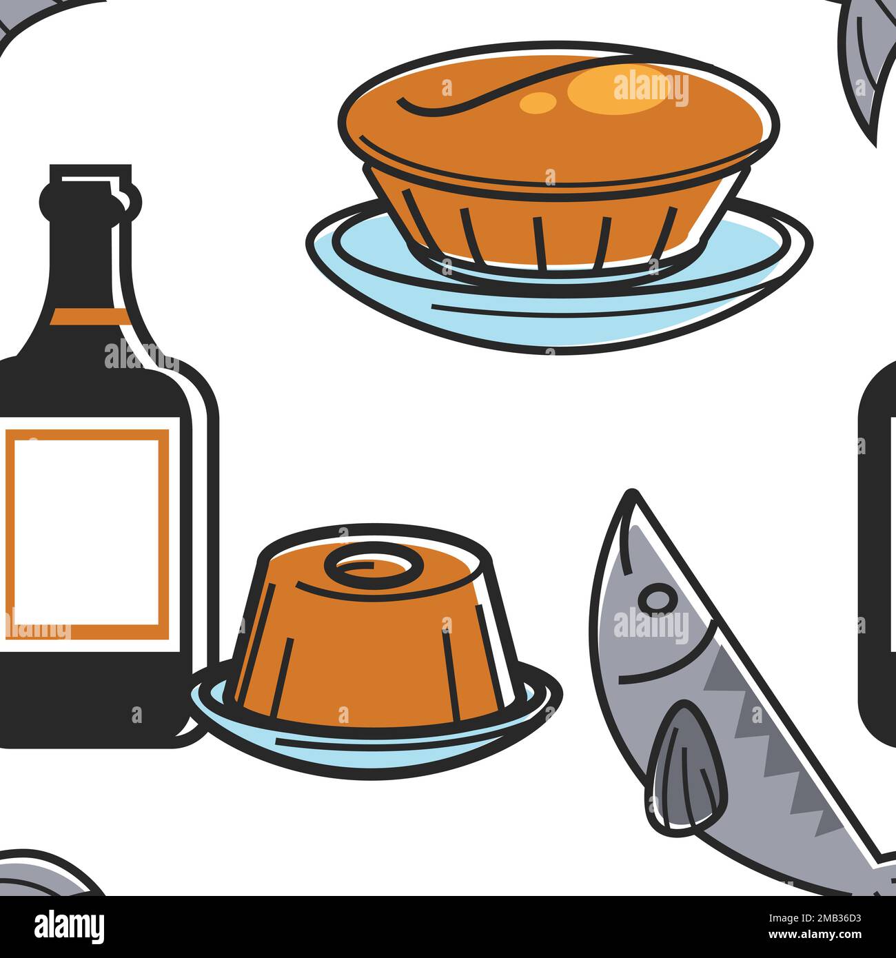 Plats portugais et boissons gelée de tarte et poisson sans coutures Illustration de Vecteur