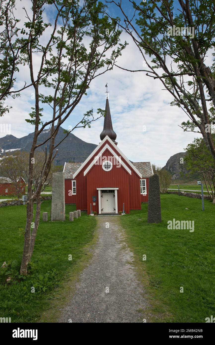Église Flakstad, Lofoten, Norvège Banque D'Images