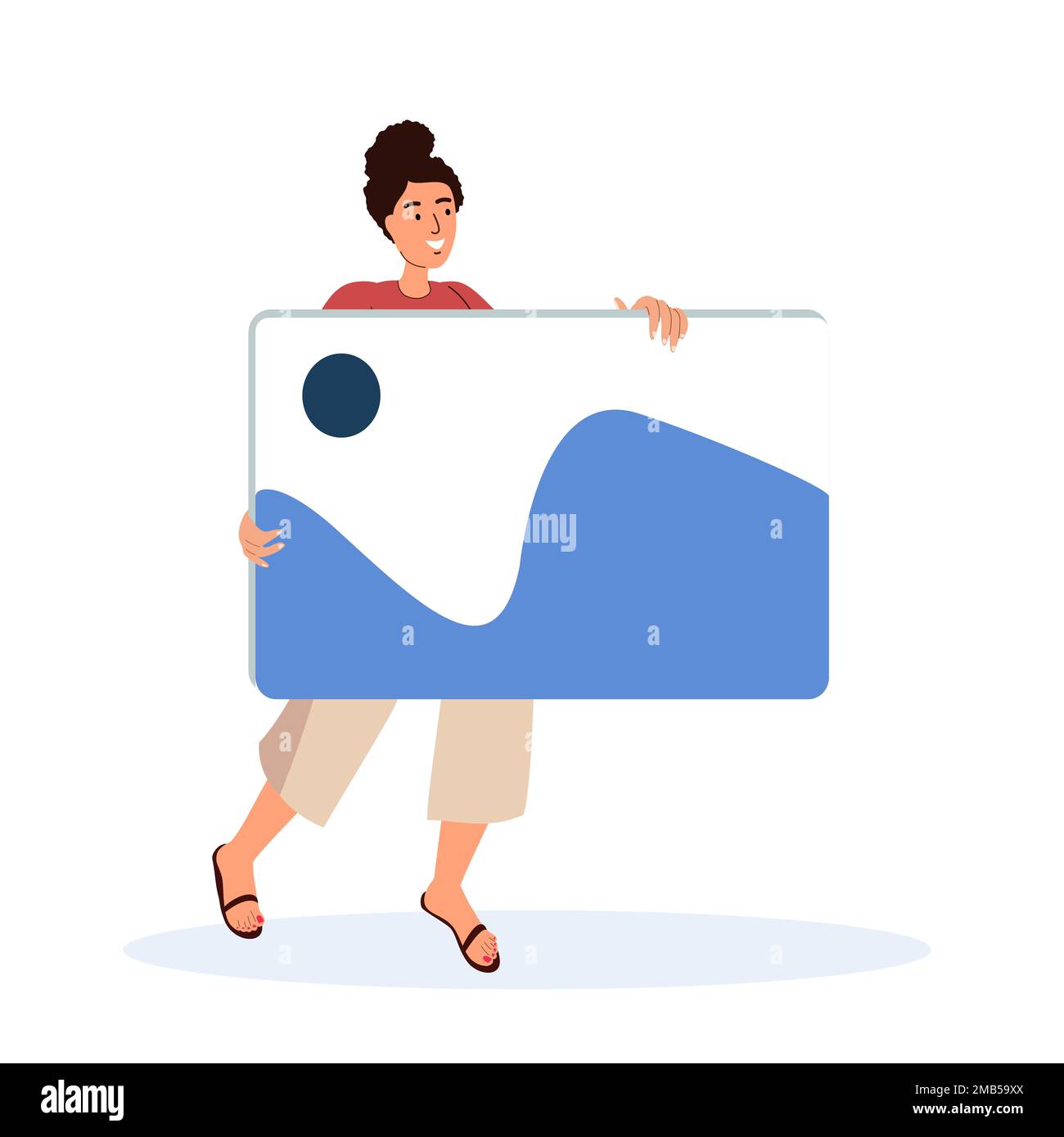 Web Designer Woman tenant l'écran application créative, UI UX conception de l'application mobile Messenger, site.Digital chat interface disposition pour sendin Banque D'Images