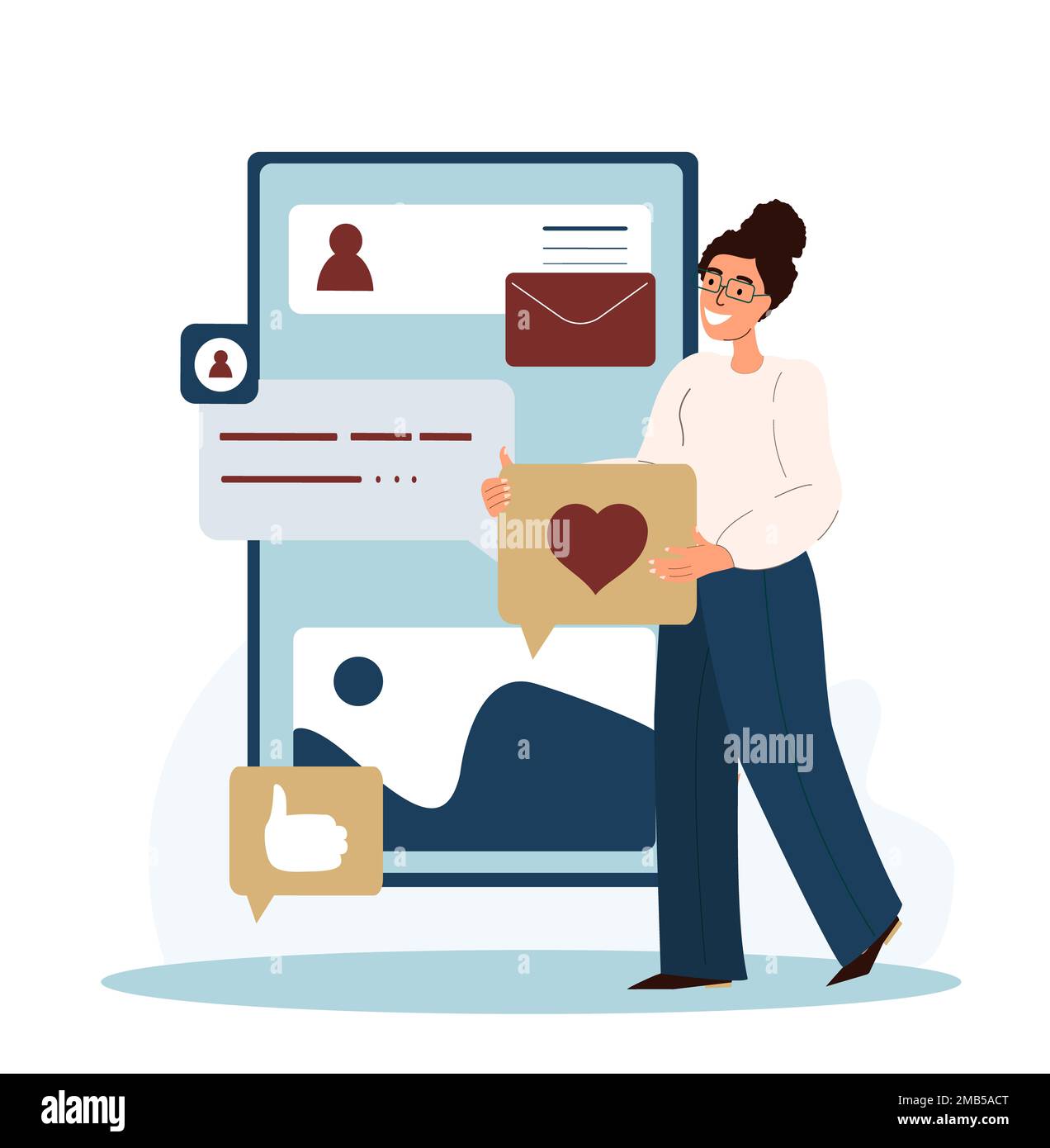 UI UX conception de mobile Messenger app.Web Designer création de la disposition de l'interface d'application de chat numérique pour l'envoi et la réception de messages en ligne. Vue plate Banque D'Images