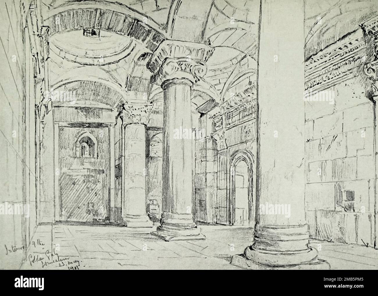 L'intérieur de la porte d'or ou belle, Jérusalem peint par John Fulleylove dans le livre « la Terre Sainte » décrit par John Kelman 1864-1929 Date de publication 1902 Éditeur Londres : A. & C. Black Banque D'Images