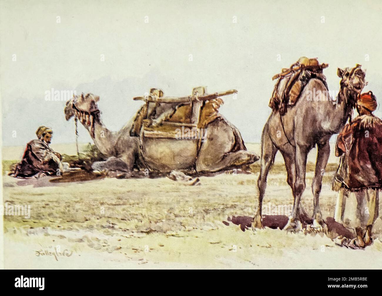 Etude des chameaux et des auxiliaires peints par John Fulleylove dans le livre « The Holy Land » décrit par John Kelman 1864-1929 Date de publication 1902 Editeur Londres : A. & C. Black Banque D'Images