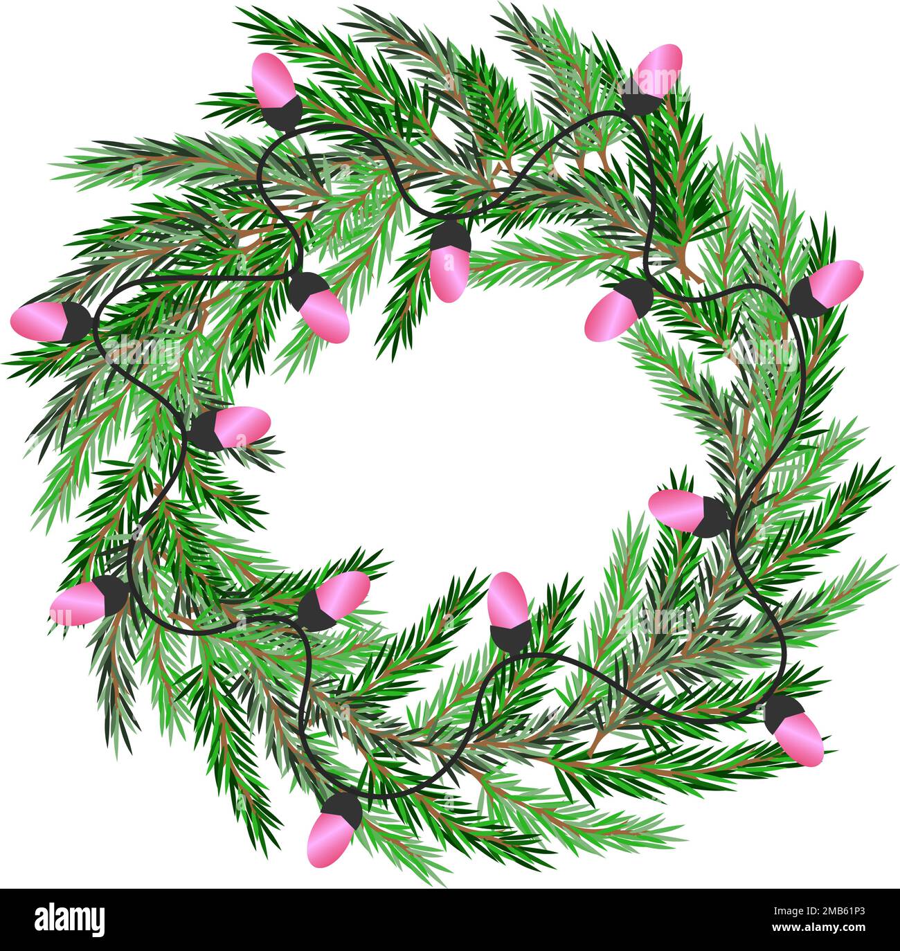 Couronne de Noël d'hiver réaliste avec branches à feuilles persistantes et guirlande décorative Illustration de Vecteur