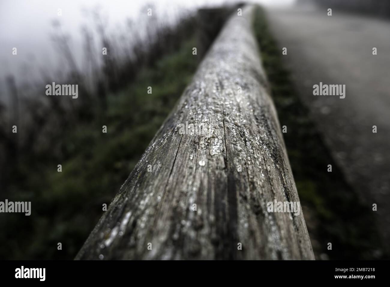 Détail de l'ancienne rambarde pour une passerelle piétonne dans la nature Banque D'Images