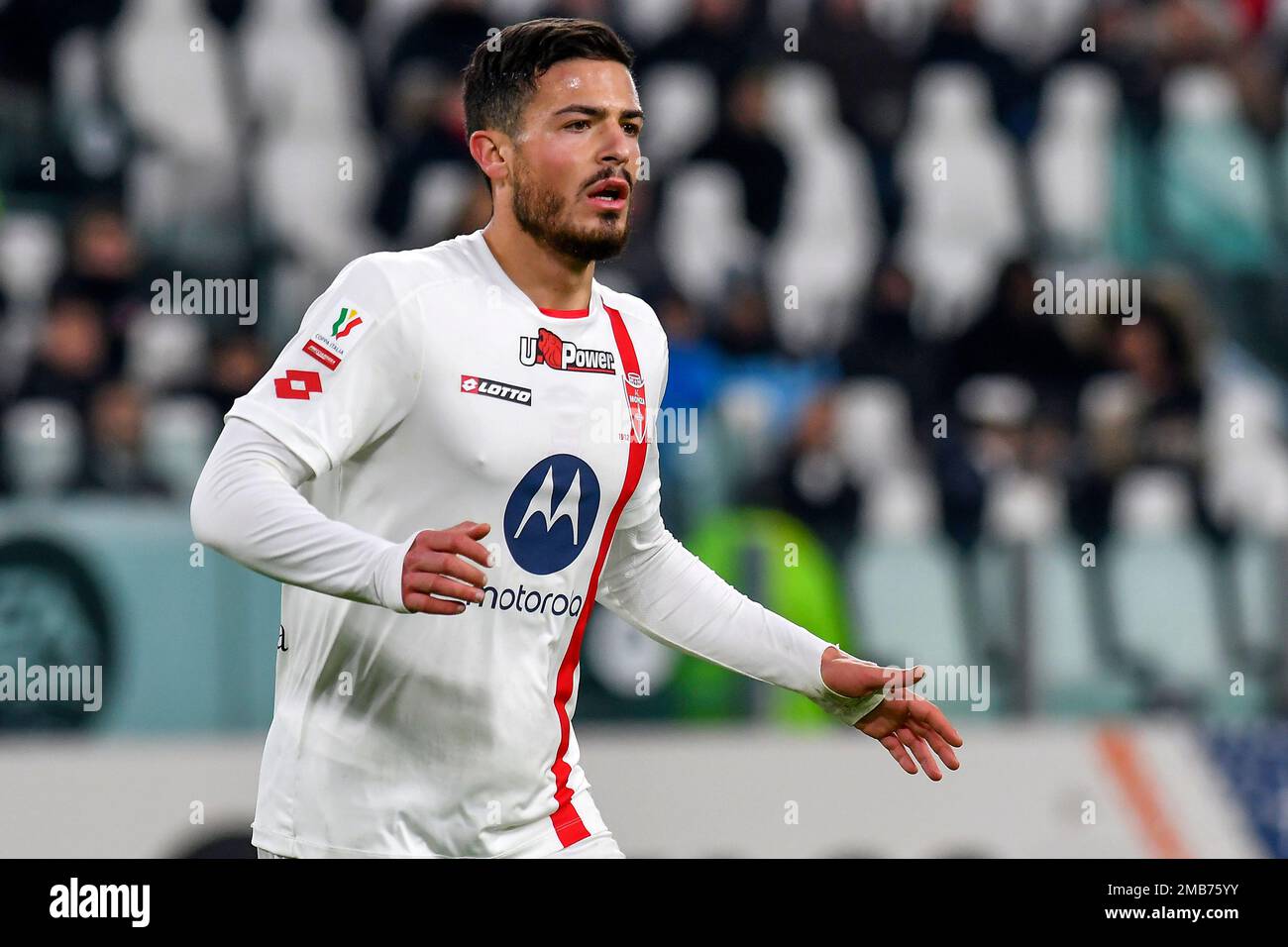 Andrea Carboni de l'AC Monza lors du match de football de la coupe d'Italie entre le Juventus FC et l'AC Monza. Banque D'Images Andrea Carboni de l'AC Monza lors du match de football de la coupe d'Italie entre le Juventus FC et l'AC Monza. Banque D'Images