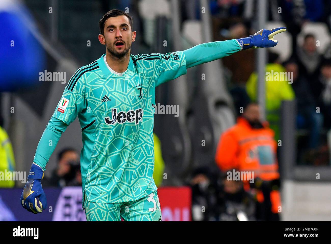 Mattia Perin de Juventus FC réagit lors du match de football de la coupe d'Italie entre Juventus FC et AC Monza. Banque D'Images