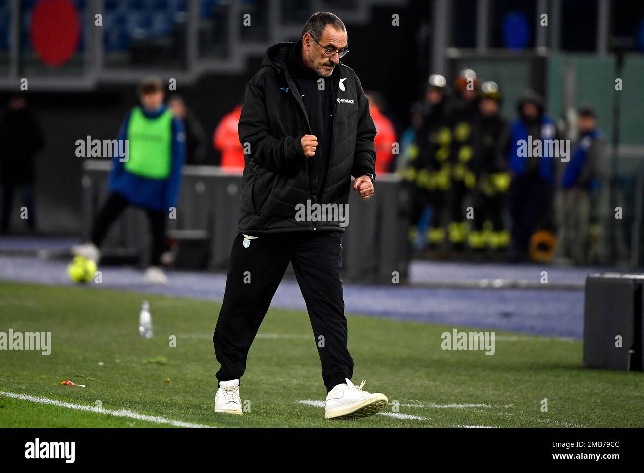 L'entraîneur de SS Lazio Maurizio Sarri célèbre à la fin du match de football de la coupe d'Italie entre SS Lazio et le FC de Bologne au stade Olimpico à Rome (IT Banque D'Images L'entraîneur de SS Lazio Maurizio Sarri célèbre à la fin du match de football de la coupe d'Italie entre SS Lazio et le FC de Bologne au stade Olimpico à Rome (IT Banque D'Images