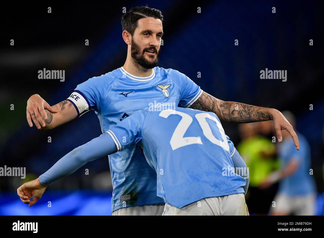 Luis Alberto et Mattia Zaccagni du SS Lazio célèbrent lors du match de football de la coupe d'Italie entre le SS Lazio et le FC de Bologne au stade Olimpico à Rome Banque D'Images Luis Alberto et Mattia Zaccagni du SS Lazio célèbrent lors du match de football de la coupe d'Italie entre le SS Lazio et le FC de Bologne au stade Olimpico à Rome Banque D'Images