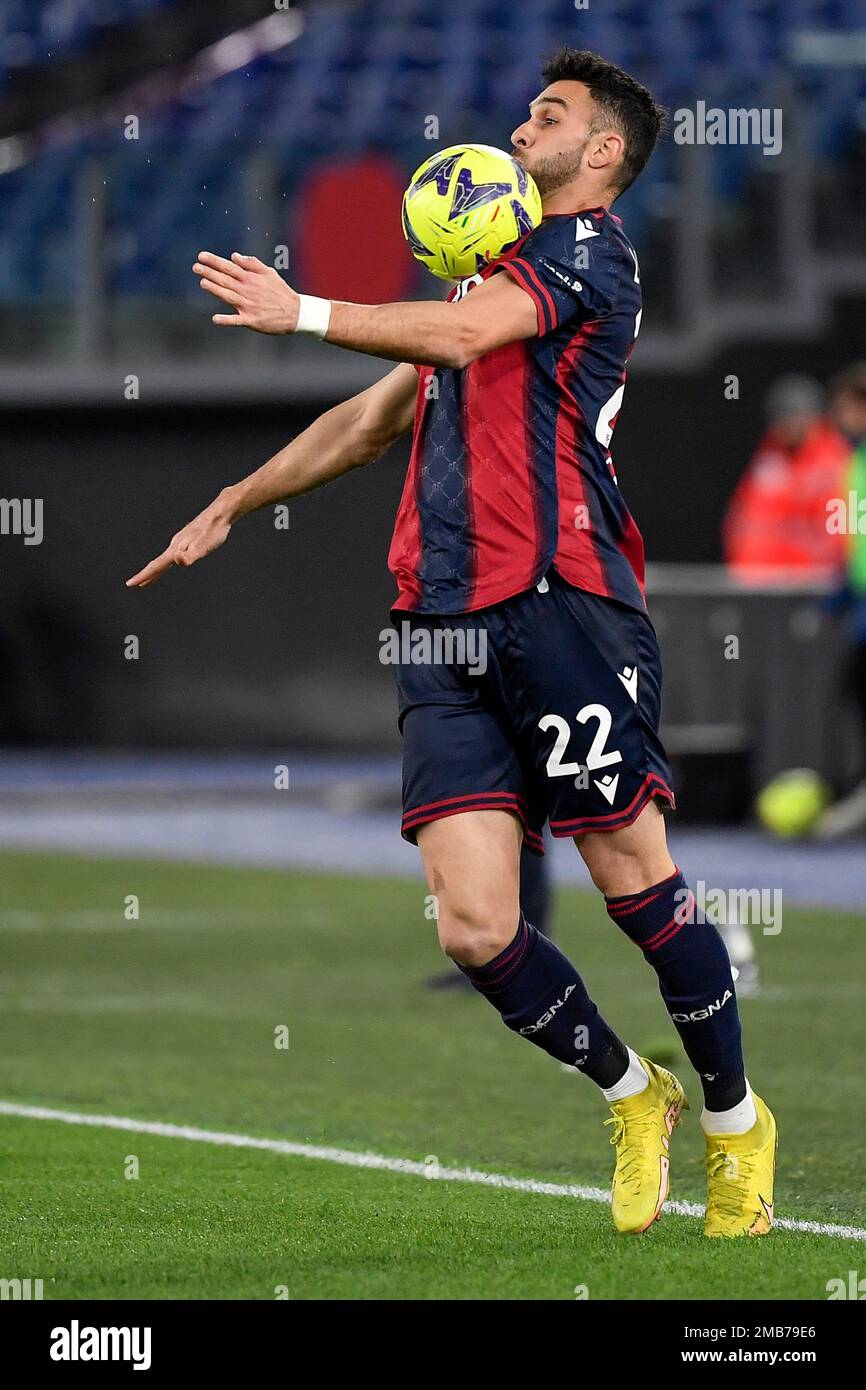 Charalampos Lykogiannis du FC de Bologne en action pendant le match de football de la coupe d'Italie entre le SS Lazio et le FC de Bologne au stade Olimpico à Rome (Italie) Banque D'Images Charalampos Lykogiannis du FC de Bologne en action pendant le match de football de la coupe d'Italie entre le SS Lazio et le FC de Bologne au stade Olimpico à Rome (Italie) Banque D'Images
