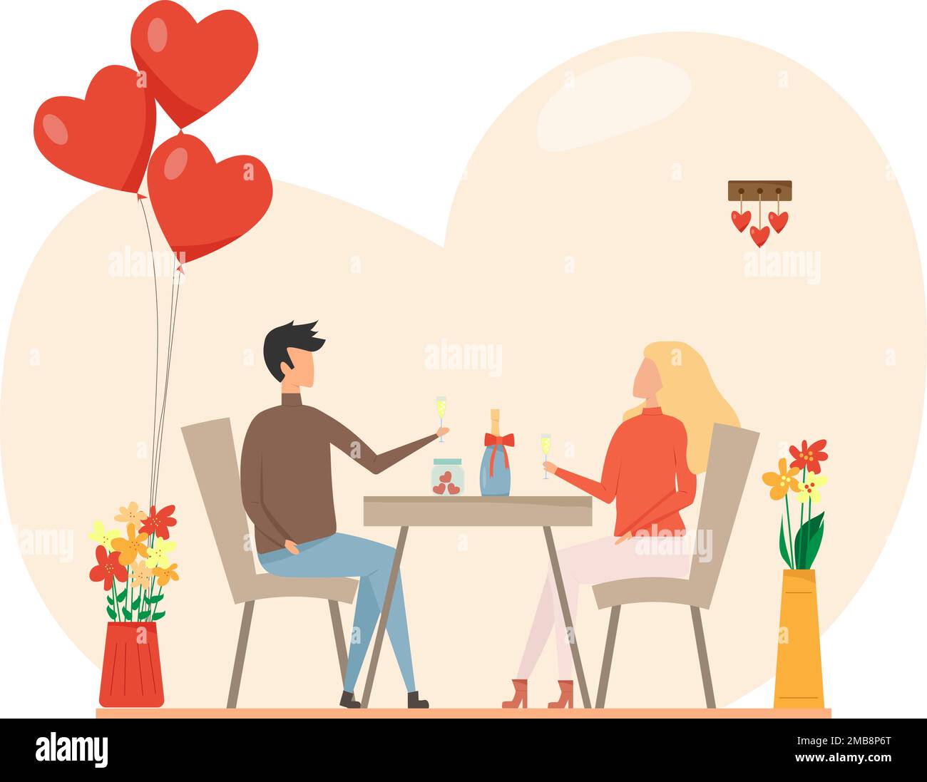 Carte postale romantique. La date de l'amour. Saint Valentin Illustration de Vecteur