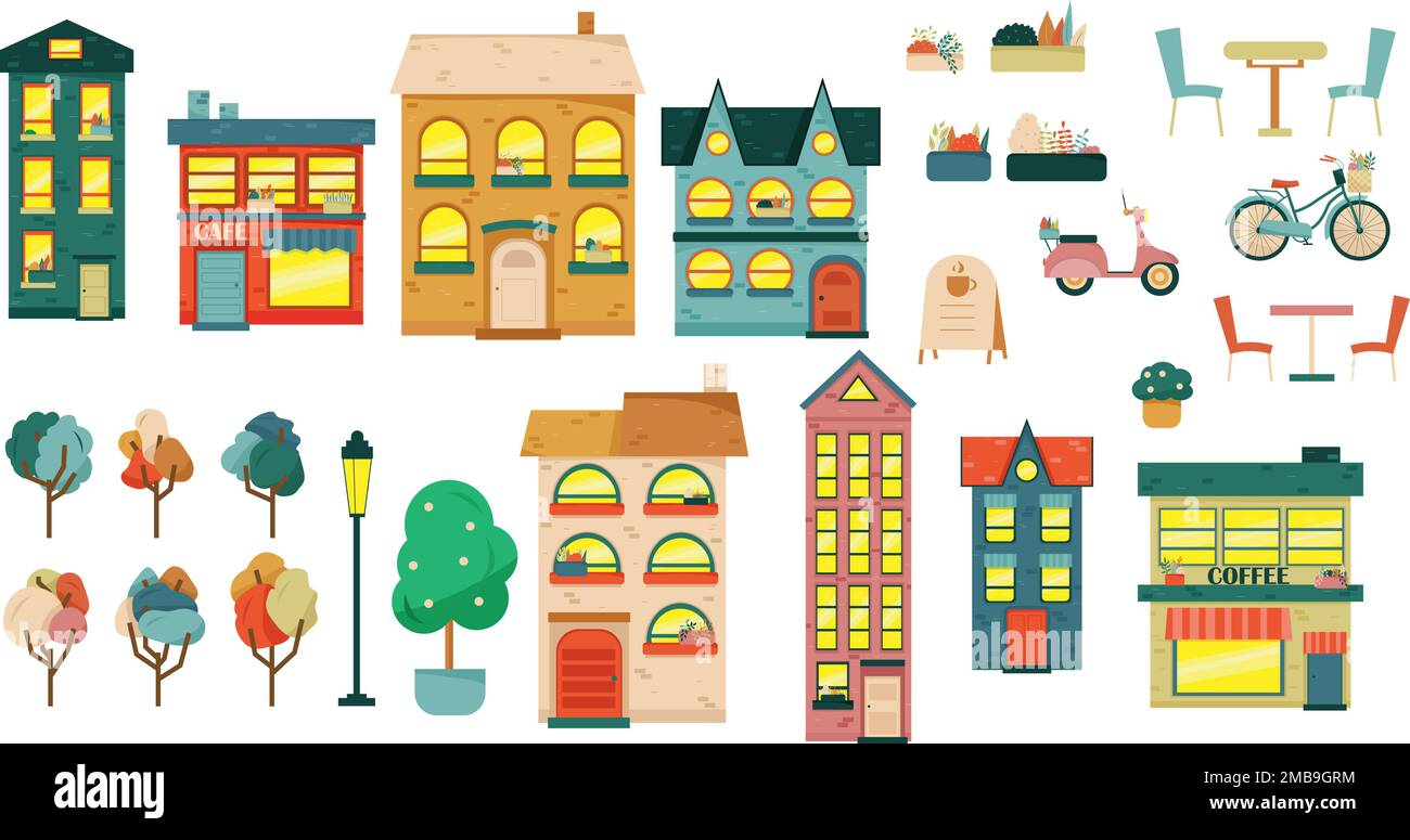 Grand ensemble avec des éléments de la ville pour faire votre propre ville. Illustration de Vecteur