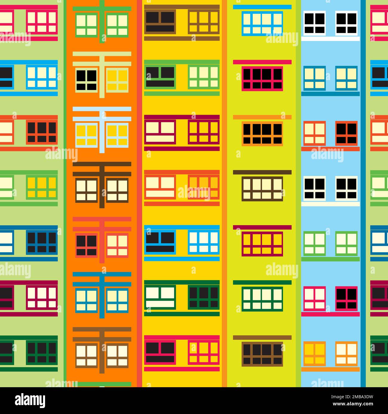 Bâtiment résidentiel urbain à motif sans couture avec façade colorée pleine de fenêtres Illustration de Vecteur