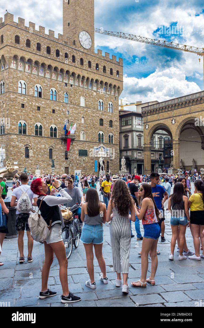 Palazzo Vecchio sur la Piazza della Signoria Florence, Toscane, Italie Banque D'Images