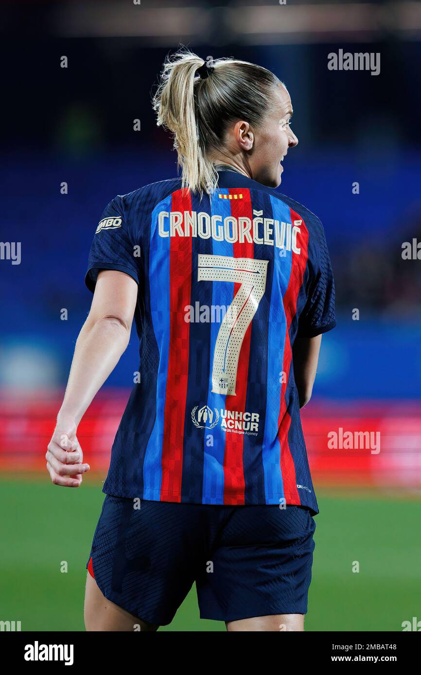 BARCELONE - 7 JANVIER : Crnogorcevic en action pendant le match de la Primera Division Femenina League entre le FC Barcelone et le FC Sevilla à la rue Johan Cruyff Banque D'Images