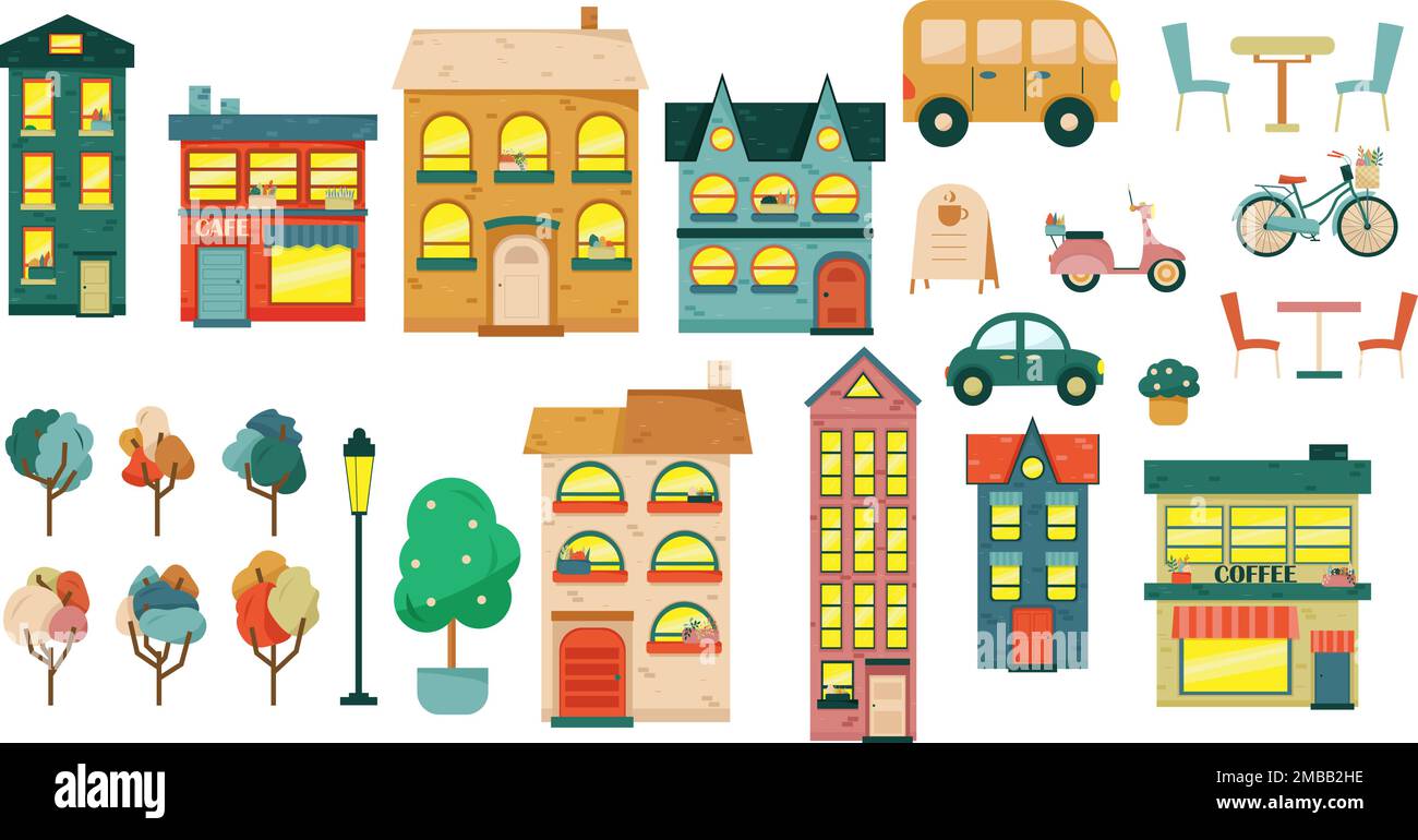 Grand ensemble avec des éléments de la ville pour faire votre propre ville. Illustration de Vecteur