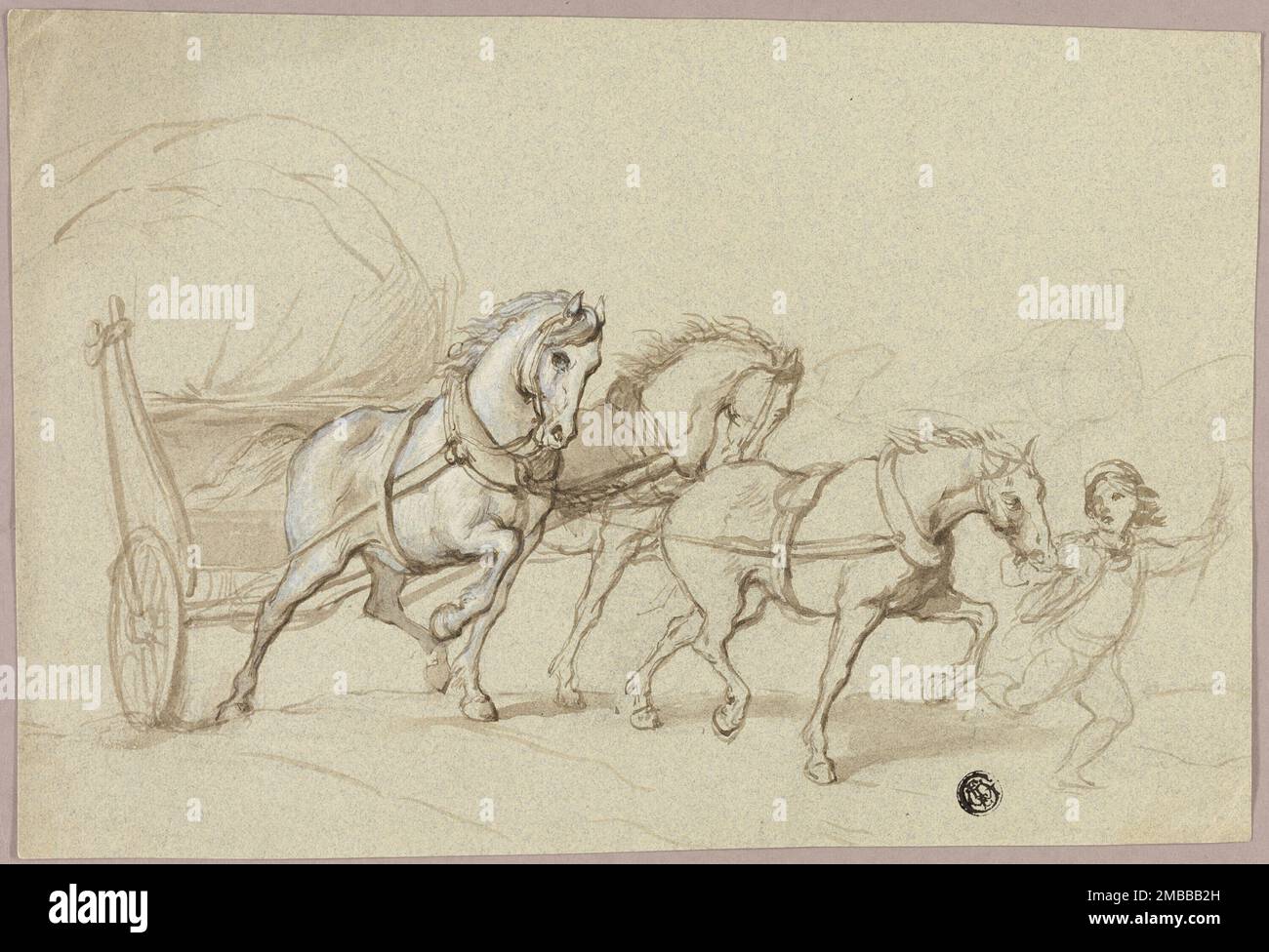 Enfant menant trois chevaux et un chariot, né Attribué à Thomas Stothard. Banque D'Images