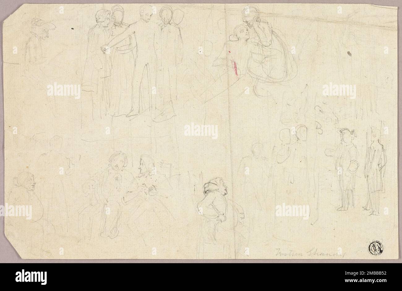 Esquisses pour le Tristram Shandy (recto); (esquisses de médaillon avec figure allégorique assise (verso)), 1796/1834. Attribué à Thomas Stothard. Banque D'Images