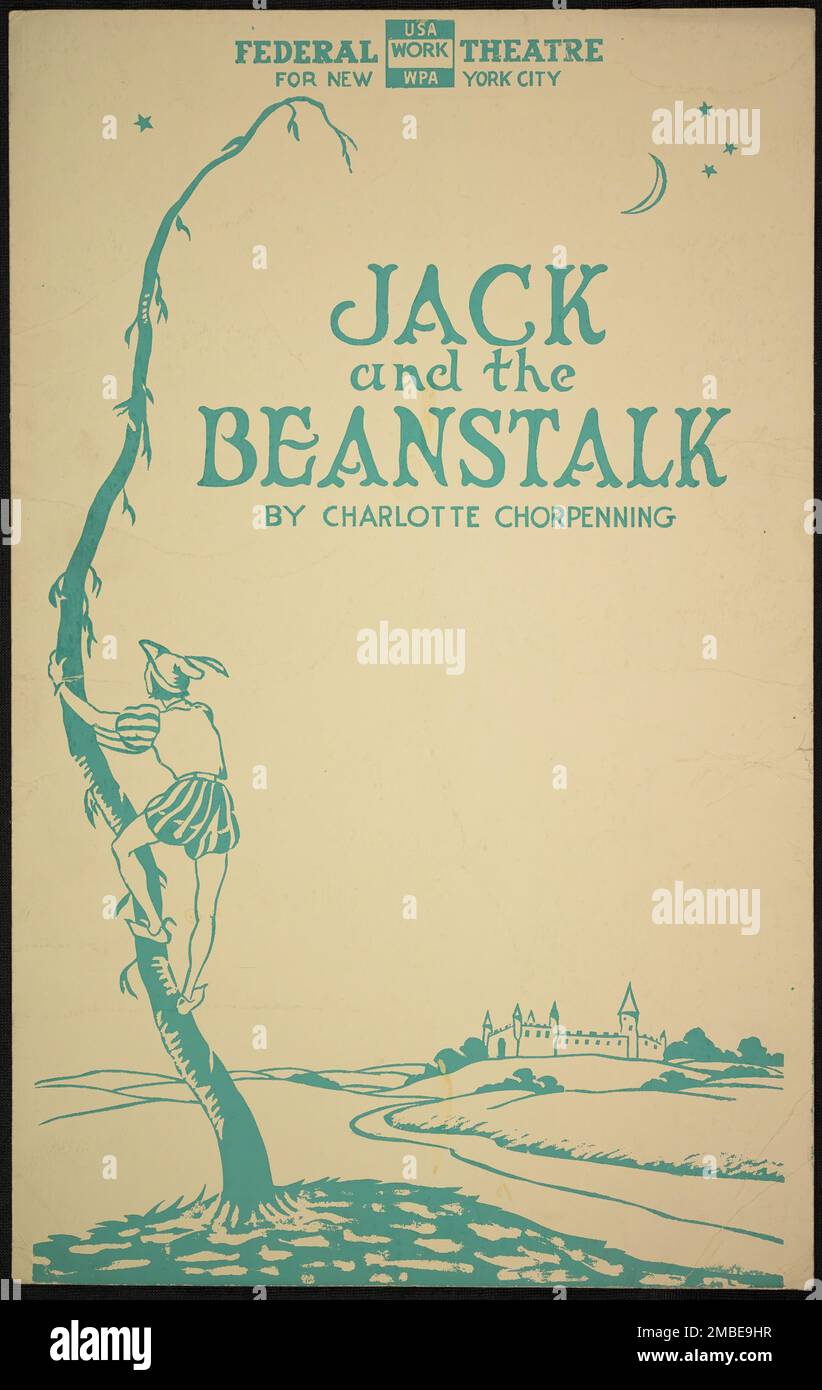 Jack et The Beanstalk 1, New York, [1930s]. Le Federal Theatre Project, créé par les États-Unis Works Progress Administration, en 1935, a été conçu pour conserver et développer les compétences des travailleurs du théâtre, les réemployer sur les secours publics, et pour amener le théâtre à des milliers aux États-Unis qui n'avaient jamais vu auparavant des spectacles de théâtre en direct. Banque D'Images