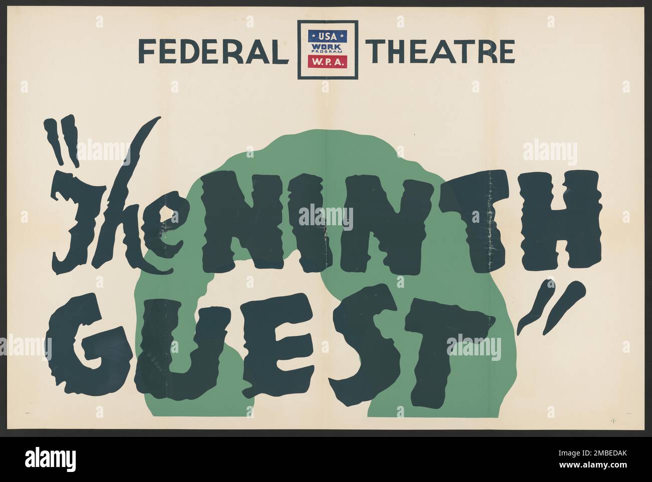 The Ninth Guest, San Diego, 1939. Affiche pour une pièce de Owen Davis. Le Federal Theatre Project, créé par les États-Unis Works Progress Administration, en 1935, a été conçu pour conserver et développer les compétences des travailleurs du théâtre, les réemployer sur les secours publics, et pour amener le théâtre à des milliers aux États-Unis qui n'avaient jamais vu auparavant des spectacles de théâtre en direct. Banque D'Images