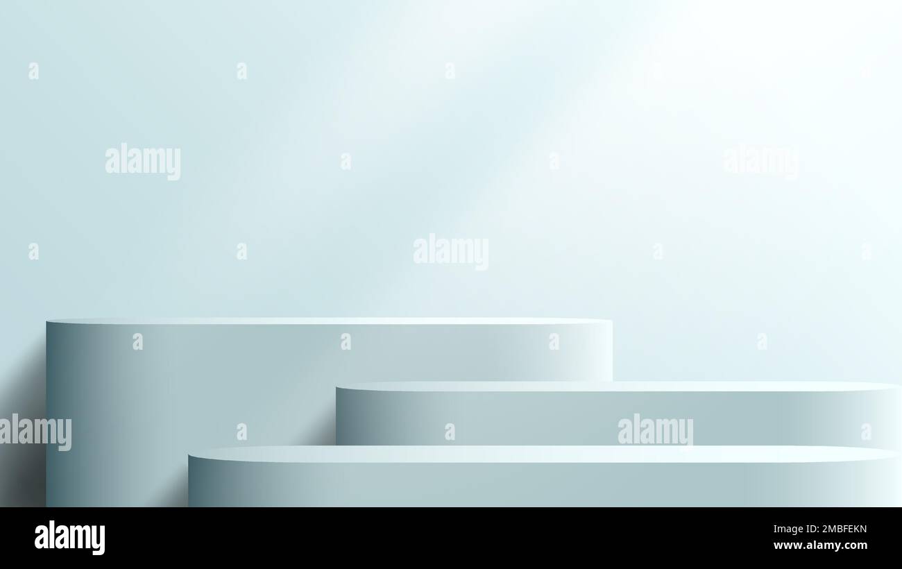 3D produits réalistes affichent un pied de podium bleu doux sur fond bleu avec éclairage. Vous pouvez utiliser pour la présentation du produit, l'affichage cosmétique Illustration de Vecteur