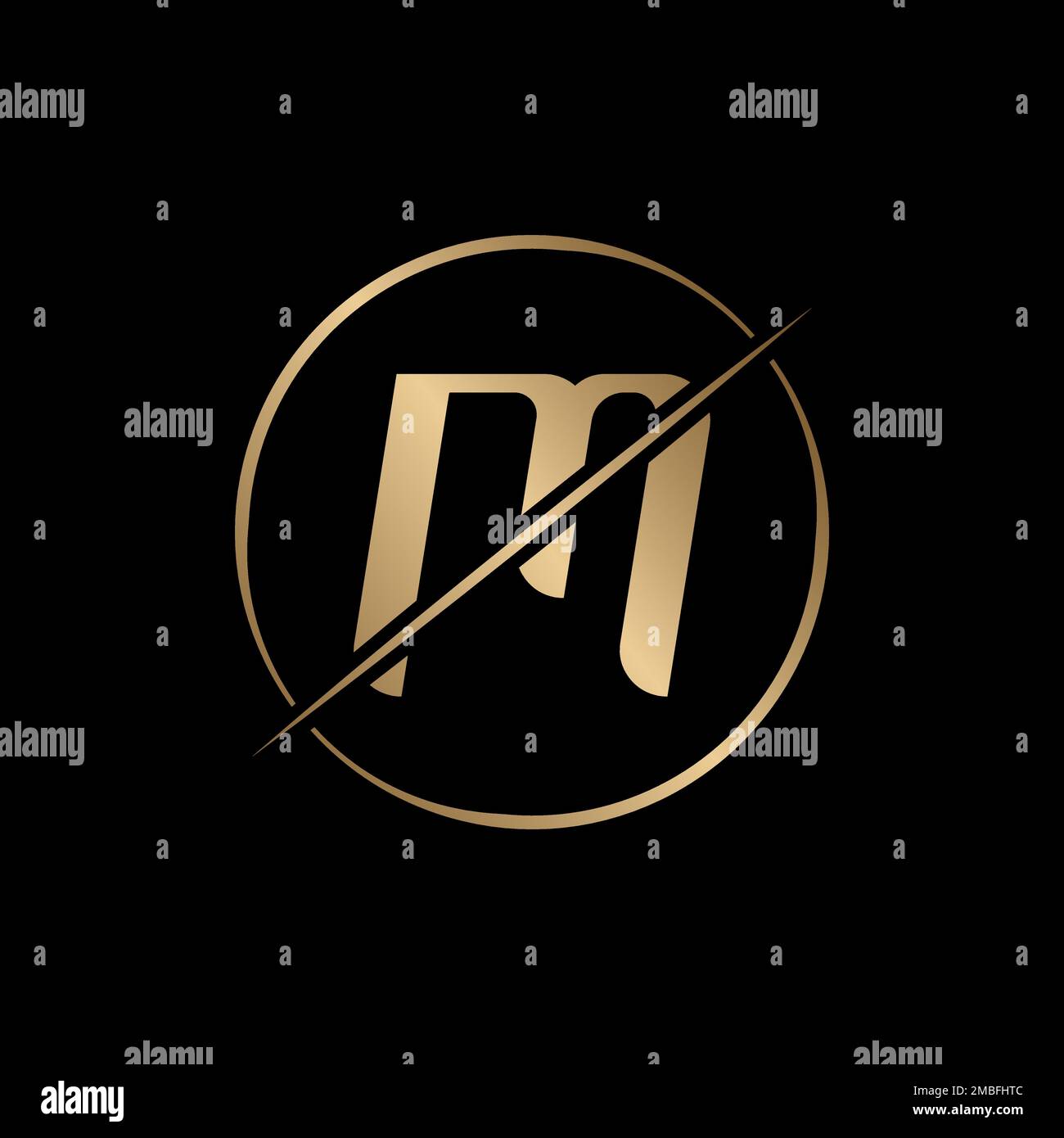 Logo en forme de cercle avec lettre M en tranches. Modèle vectoriel de conception de logo M Creative moderne. Design d'identité élégant de couleur or. Illustration de Vecteur