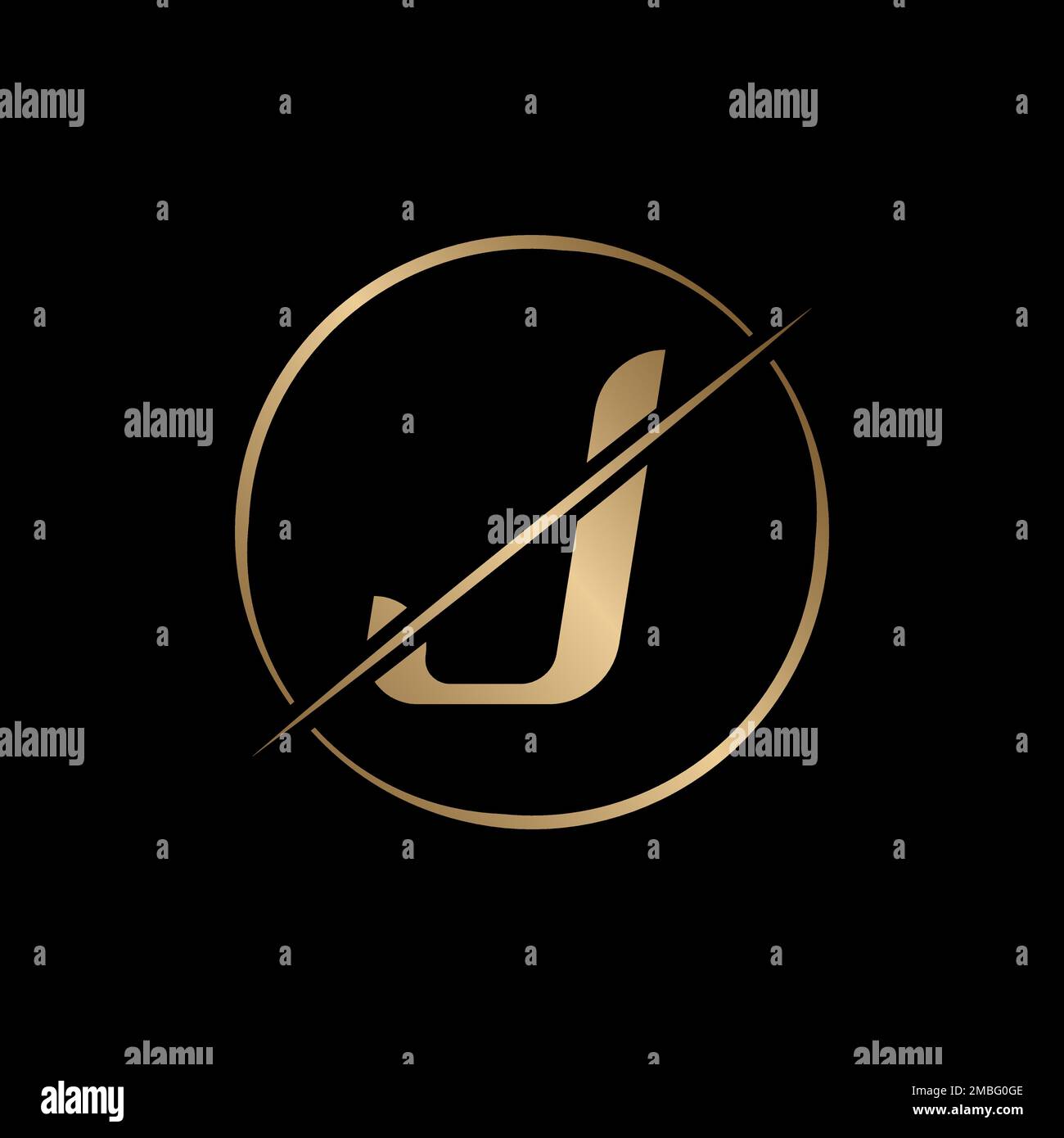 Logo lettre J en tranches avec forme de cercle. Modèle vectoriel de conception de logo J créatif moderne. Design d'identité élégant de couleur or. Illustration de Vecteur