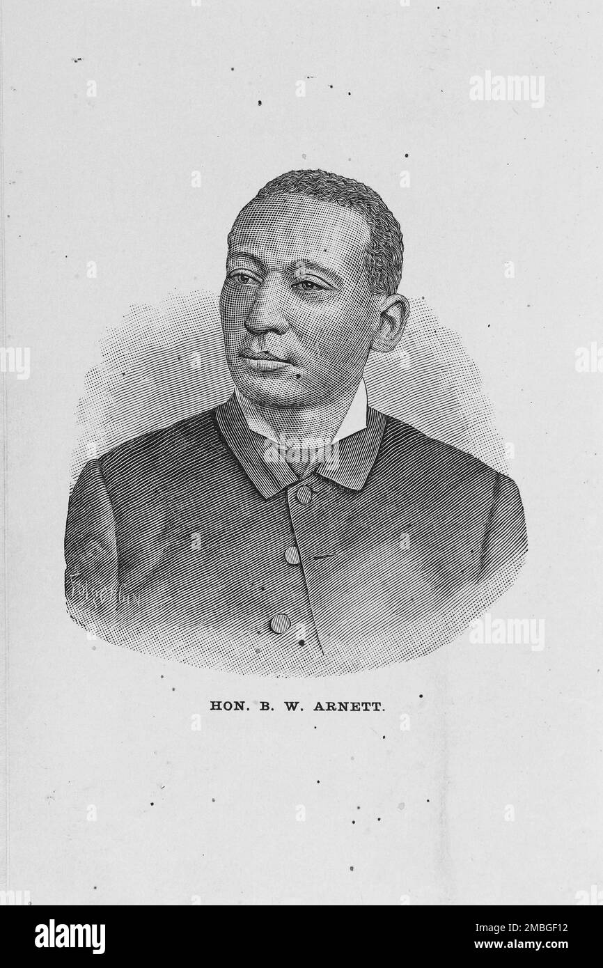 B. W. Arnet, 1886. Militant afro-américain des droits civils, homme politique, éducateur, ministre, évêque et auteur Benjamin William Arnett. Il a été le premier homme noir à servir de contremaître d'un jury entièrement blanc par ailleurs, ainsi que le premier afro-américain à représenter une circonscription majoritairement blanche lorsqu'il a été élu à l'Assemblée générale de l'Ohio. De « The Black Laws » ! : Discours de l'honorable B.W. Arnett, du comté de Greene, et le juge d'appel Brown du comté de Cuyahoga, à la Chambre des représentants de l'Ohio, 10 mars 1886. Banque D'Images