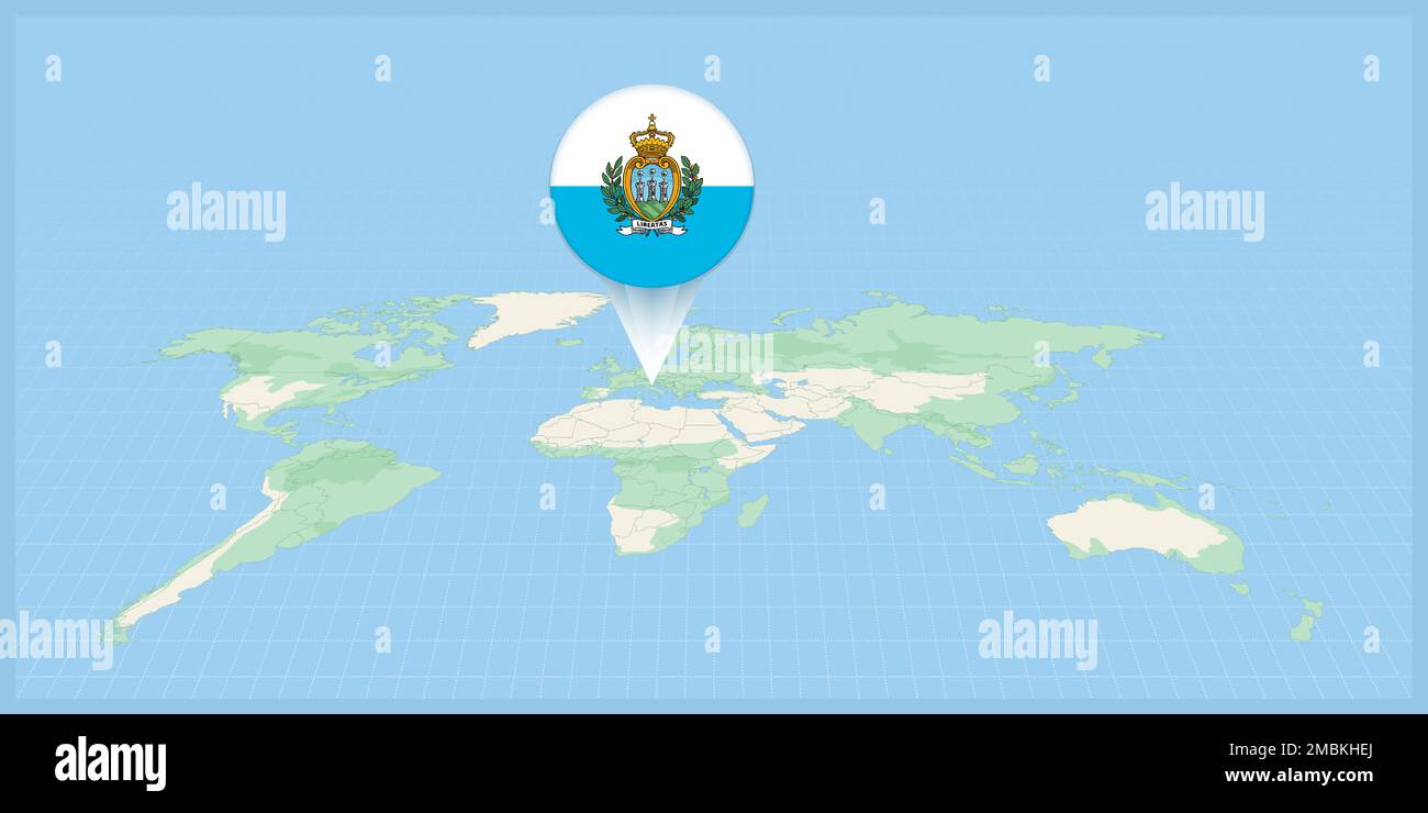 Emplacement de Saint-Marin sur la carte du monde, marquée avec le drapeau de Saint-Marin. Illustration vectorielle cartographique. Illustration de Vecteur