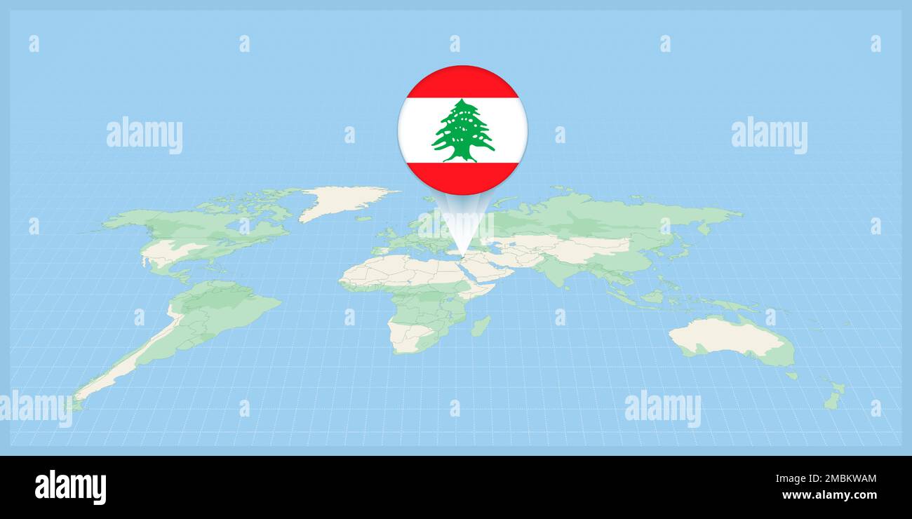 Situation du Liban sur la carte du monde, marquée avec la goupille de drapeau du Liban. Illustration vectorielle cartographique. Illustration de Vecteur