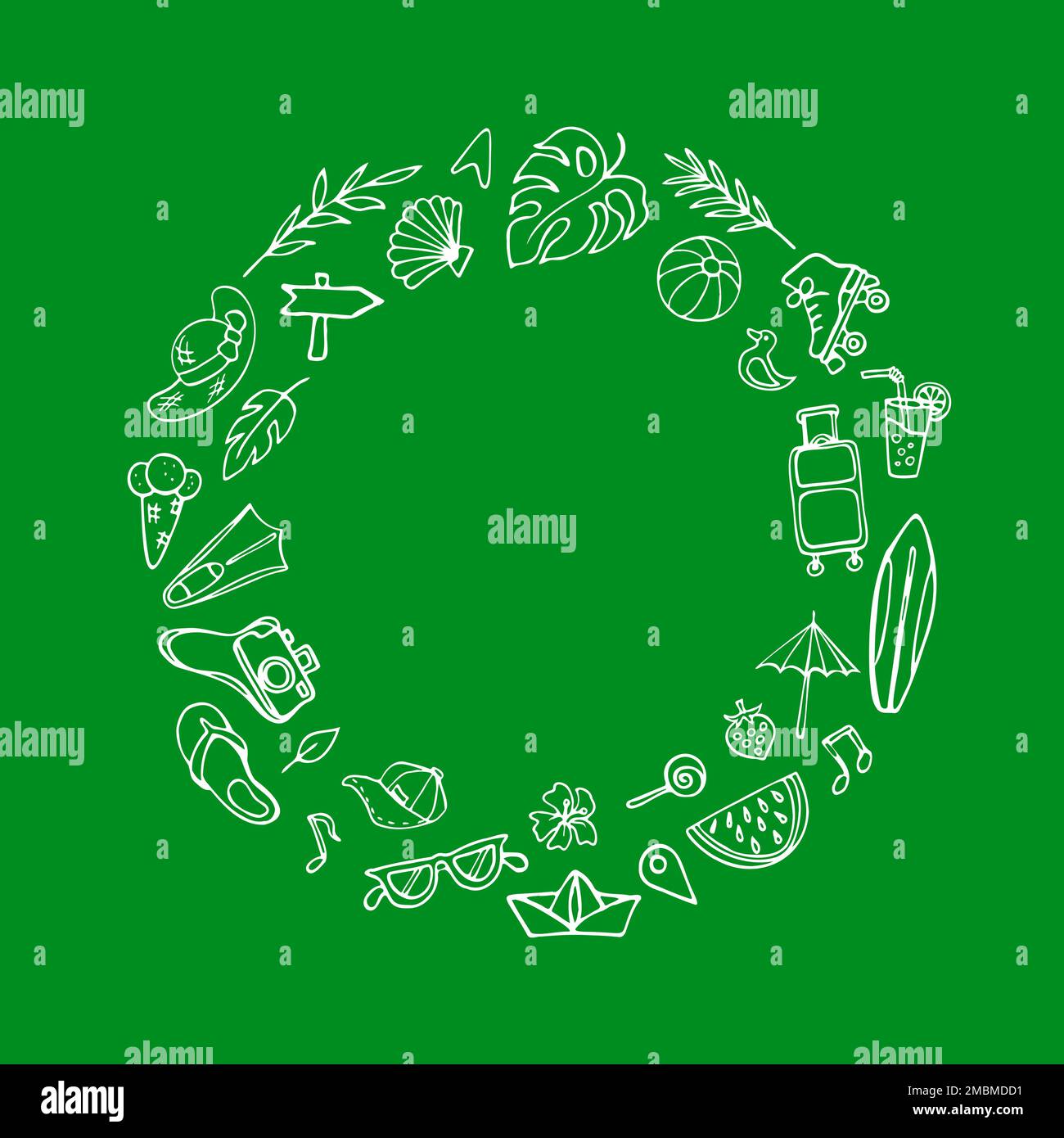 Les symboles d'été dandindle clipart. Composition de couronne verte Illustration de Vecteur