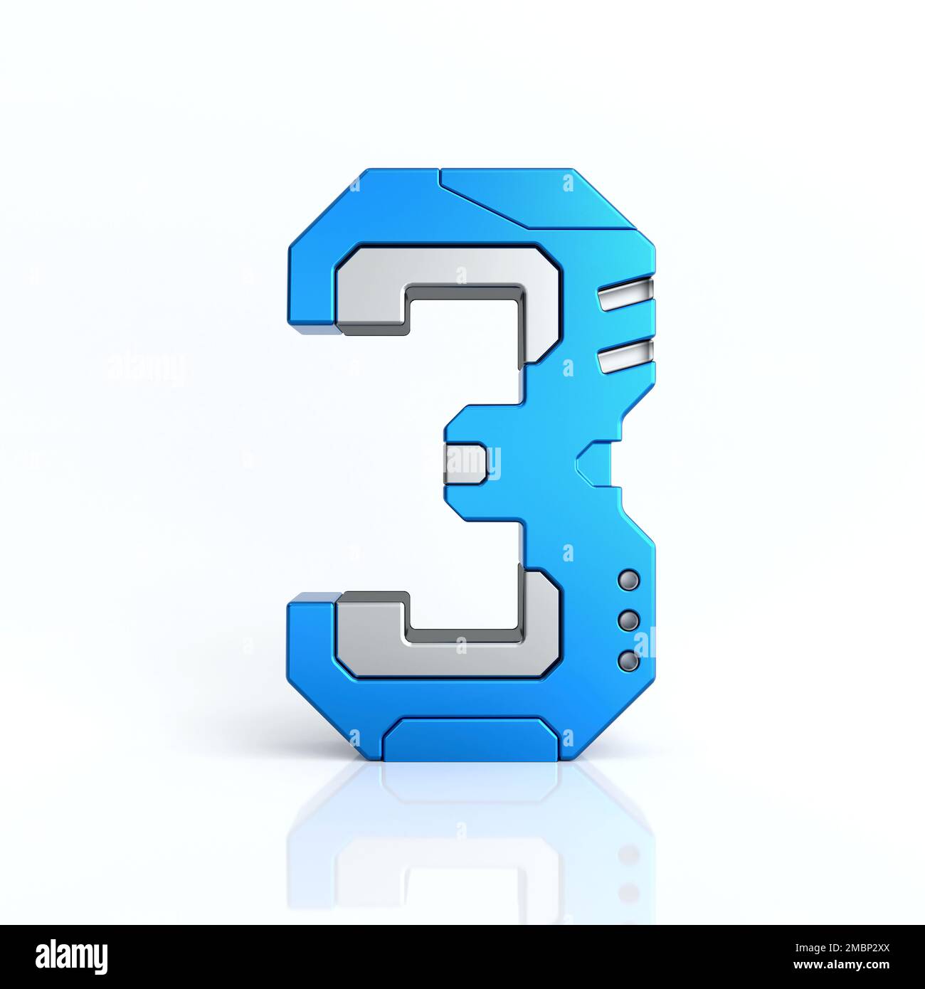Numéro trois 3D logo de science-fiction. Police alphabétique de texture abstraite de la cyber-technologie. Illustration de la typographie des caractères du numéro 3 de la technologie Hi TECH Metallic, bleue Banque D'Images