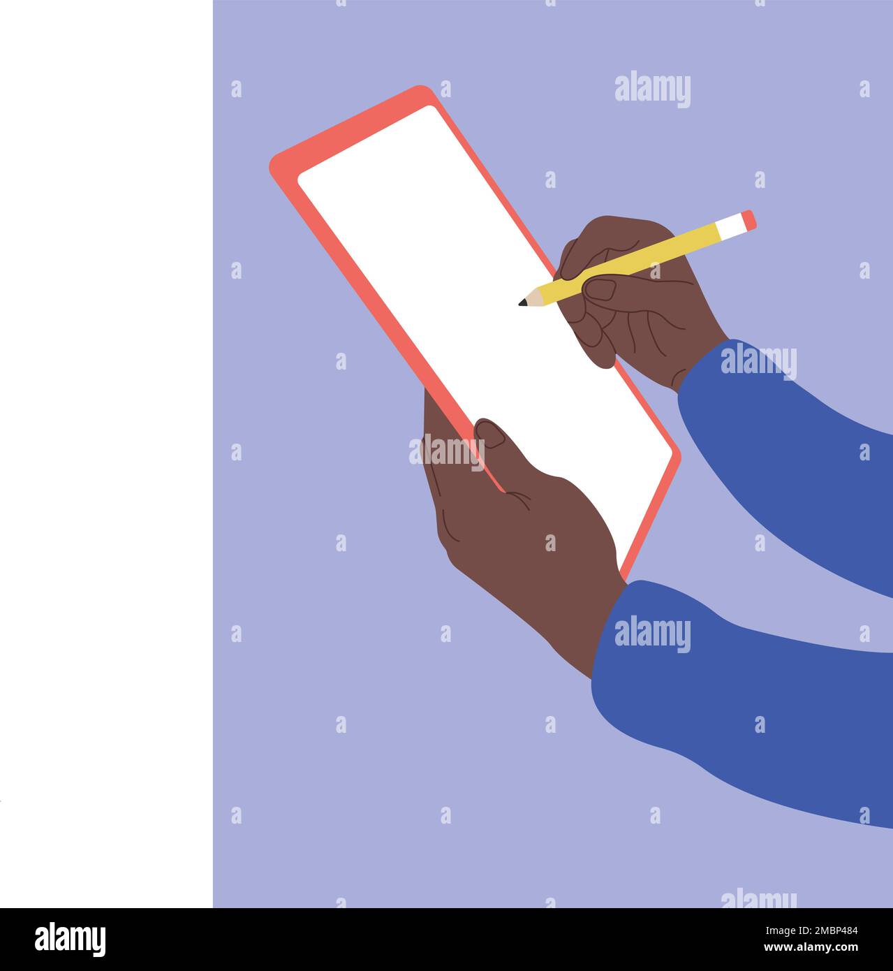 Main avec stylo et feuille de papier blanche Illustration de Vecteur