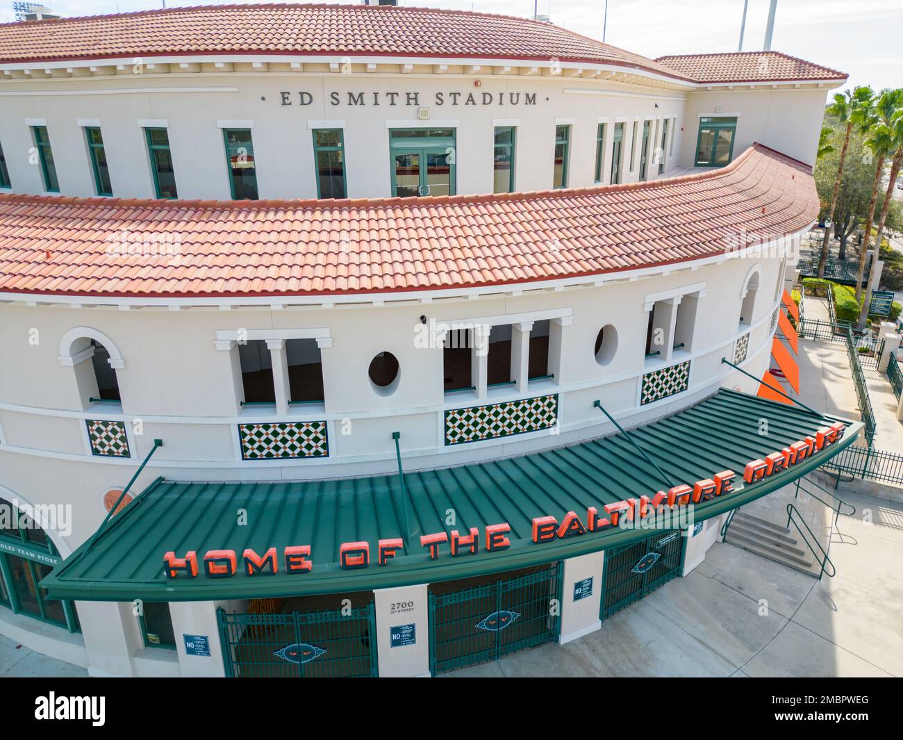 Sarasota, FL, Etats-Unis - 18 janvier 2023: Photo aérienne Ed Smith Stadium, stade des Baltimore Orioles Banque D'Images