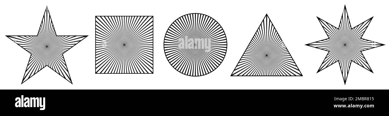 Formes en forme de triangle, carré, étoile pour votre conception avec rayons de soleil, rayons de soleil à l'intérieur pour votre conception Illustration de Vecteur