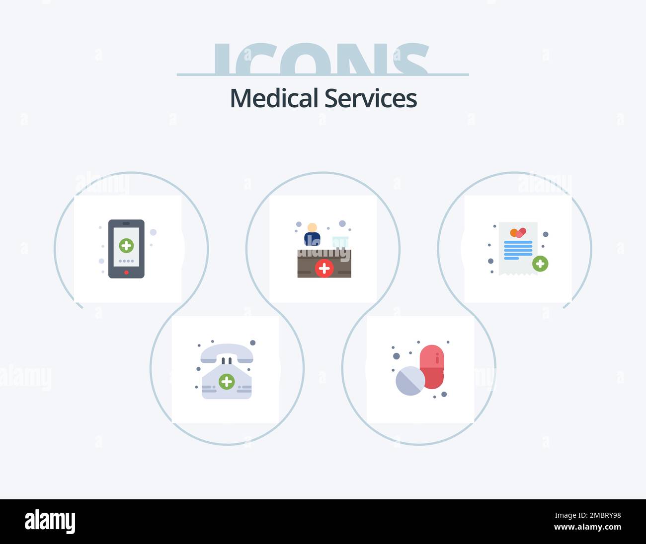 Medical Services Flat Icon Pack 5 Icon Design. médical. médecin. santé. médical. réception de l'hôpital Illustration de Vecteur