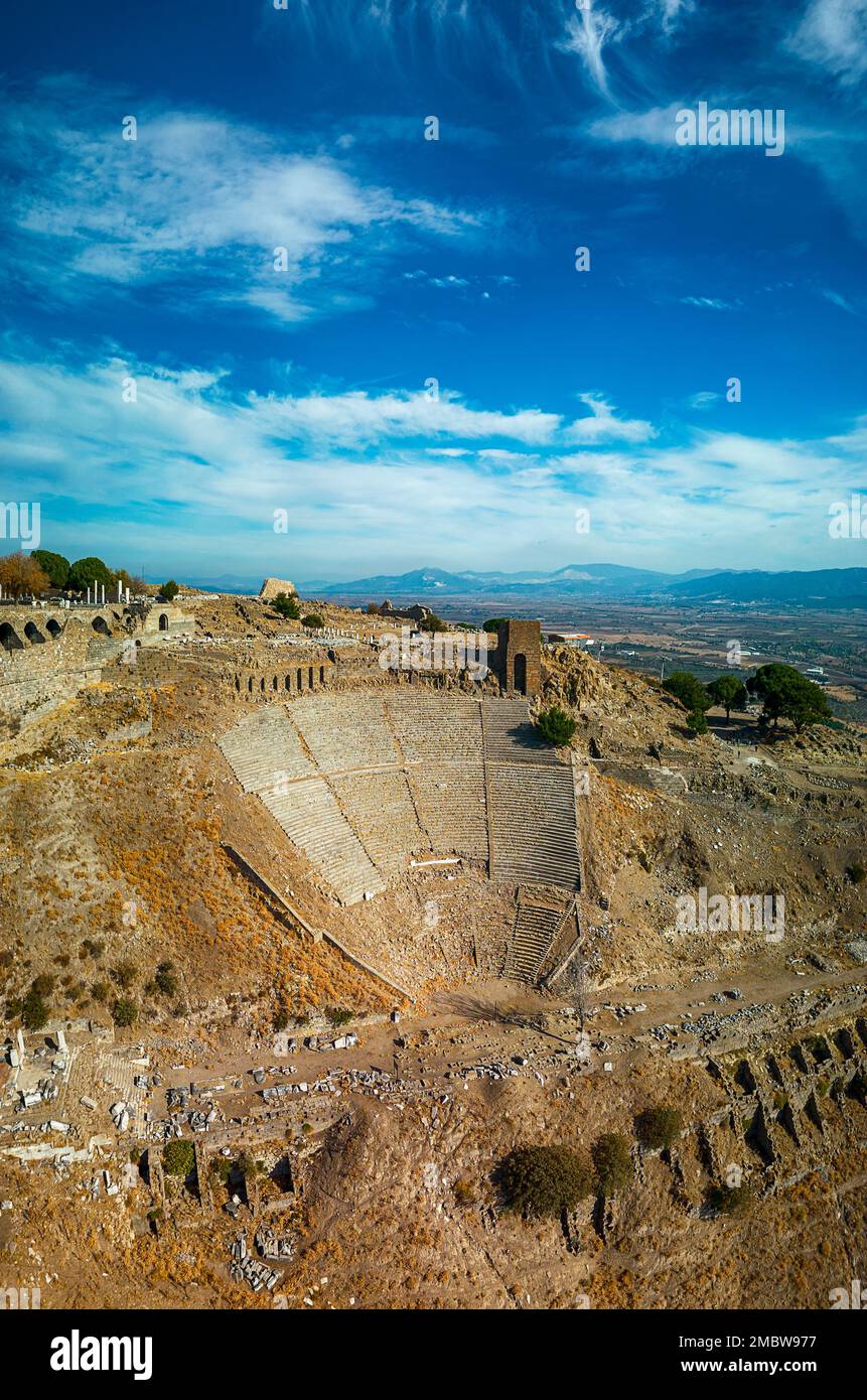 L'Acropole des ruines de la ville antique de Pergamon à Bergama, Izmir, Turquie Banque D'Images