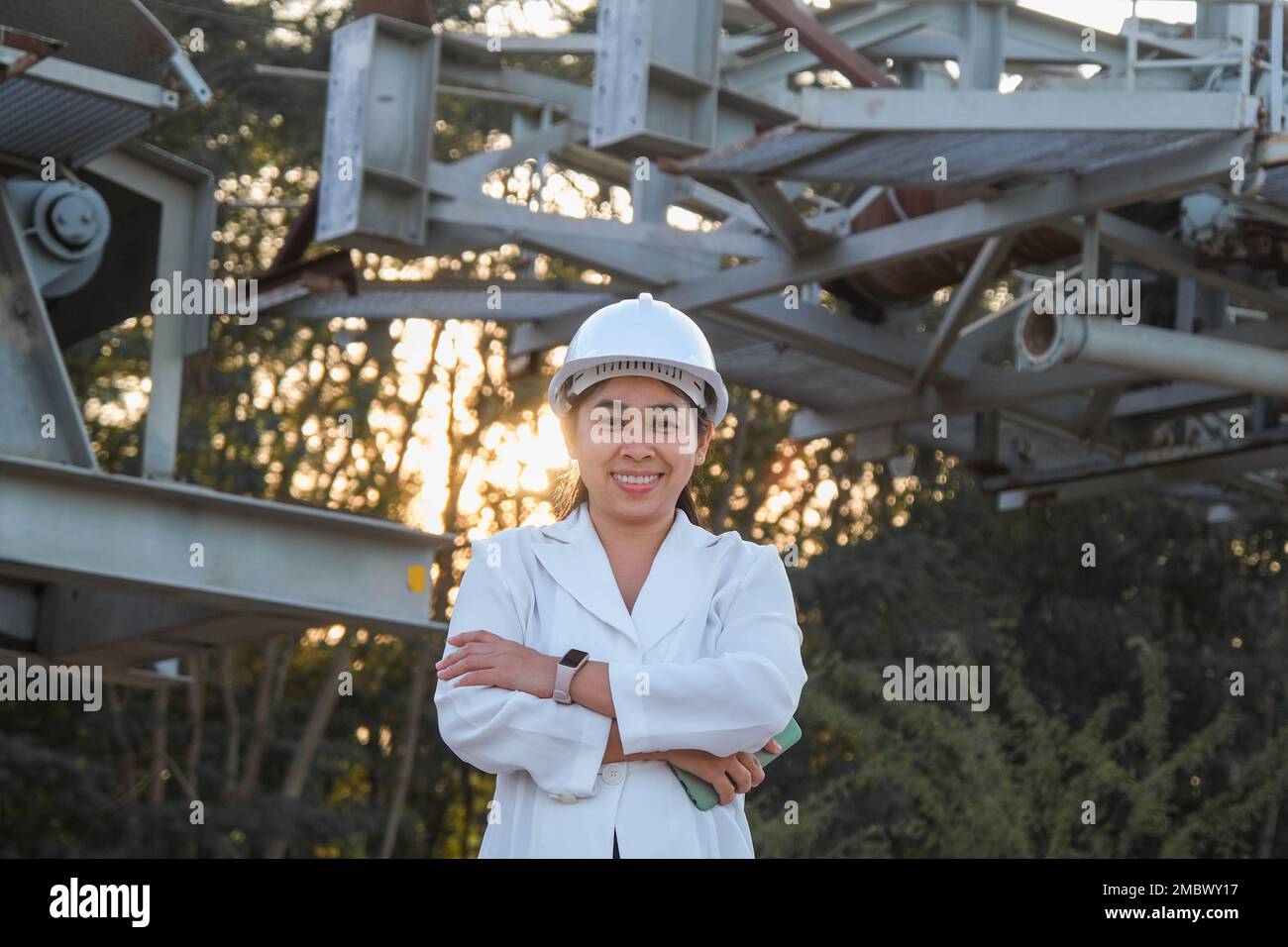 Portrait d'un ingénieur minier asiatique professionnel sur le lieu de travail. Banque D'Images