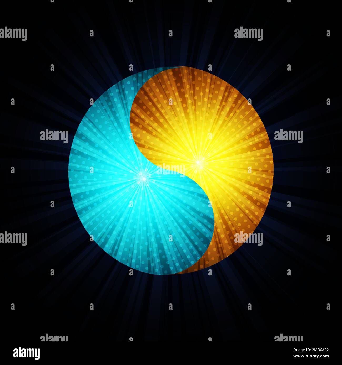Yin et Yang Halftone avec Light Ray Illustration de Vecteur