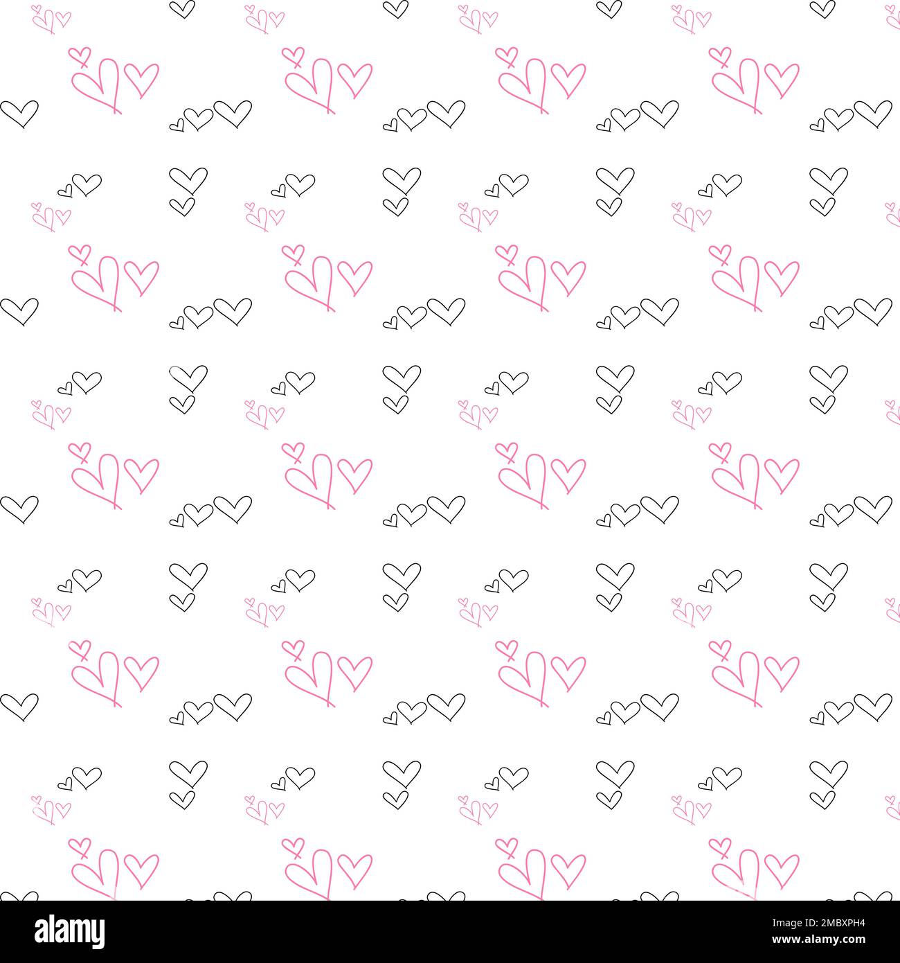 Motif coeur de Saint-Valentin Love Line motif de dessin de Doodle dessiné à la main rose et noir Illustration de Vecteur