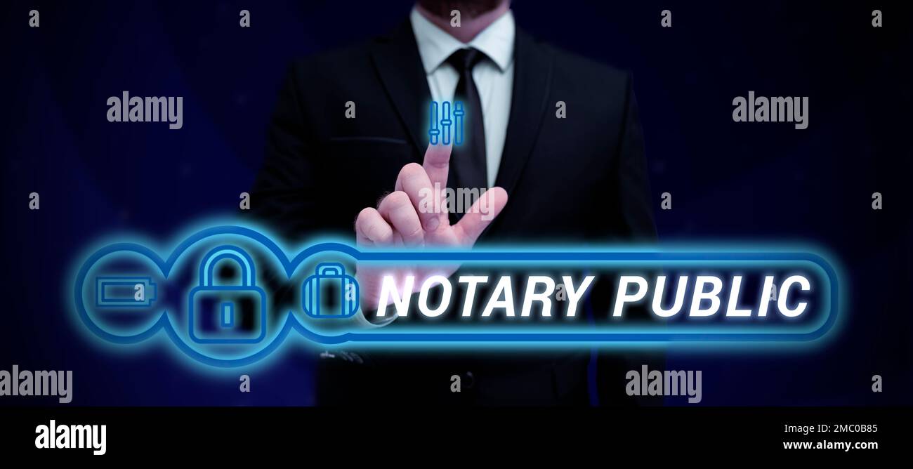 Affiche textuelle indiquant le notaire public. Concept signification légalité Documentation autorisation Contrat de certification Banque D'Images