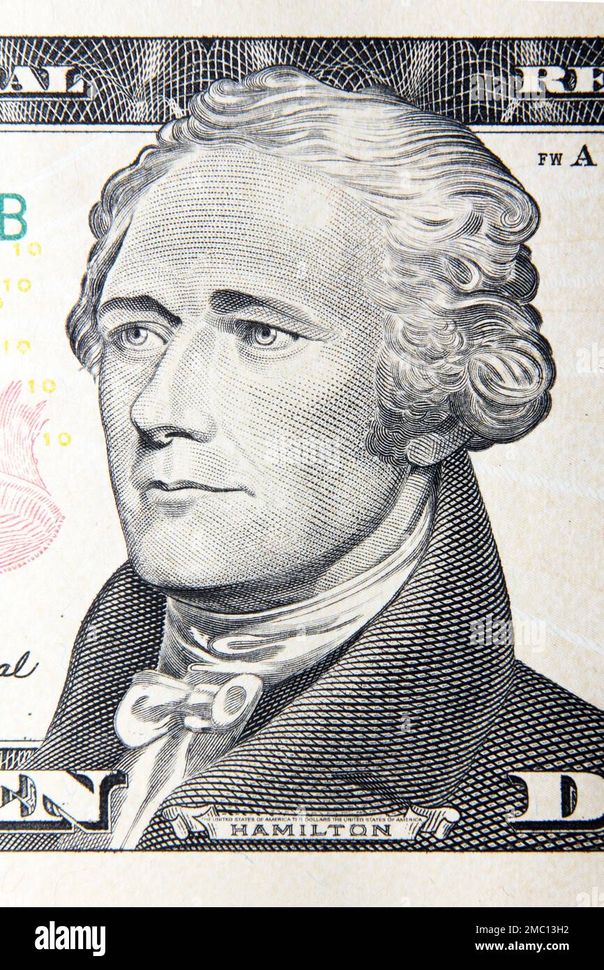 Alexander Hamilton portrait sur le billet de 10 dollars, États-Unis Banque D'Images