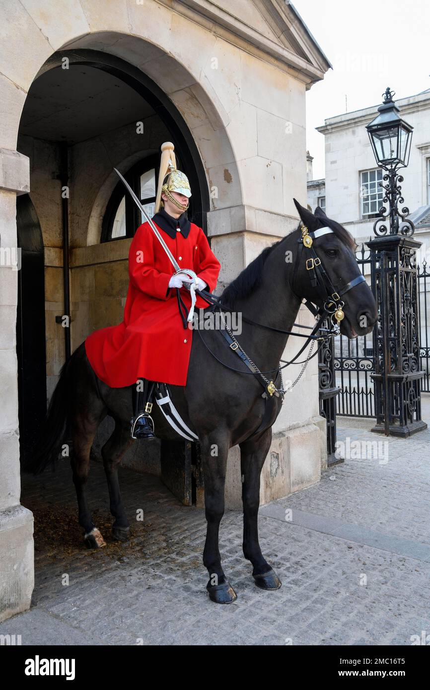 Garde de chevaux, soldat du régiment de Cavalerie à cheval, White Hall, Westminster, Londres, Angleterre, Grande-Bretagne Banque D'Images