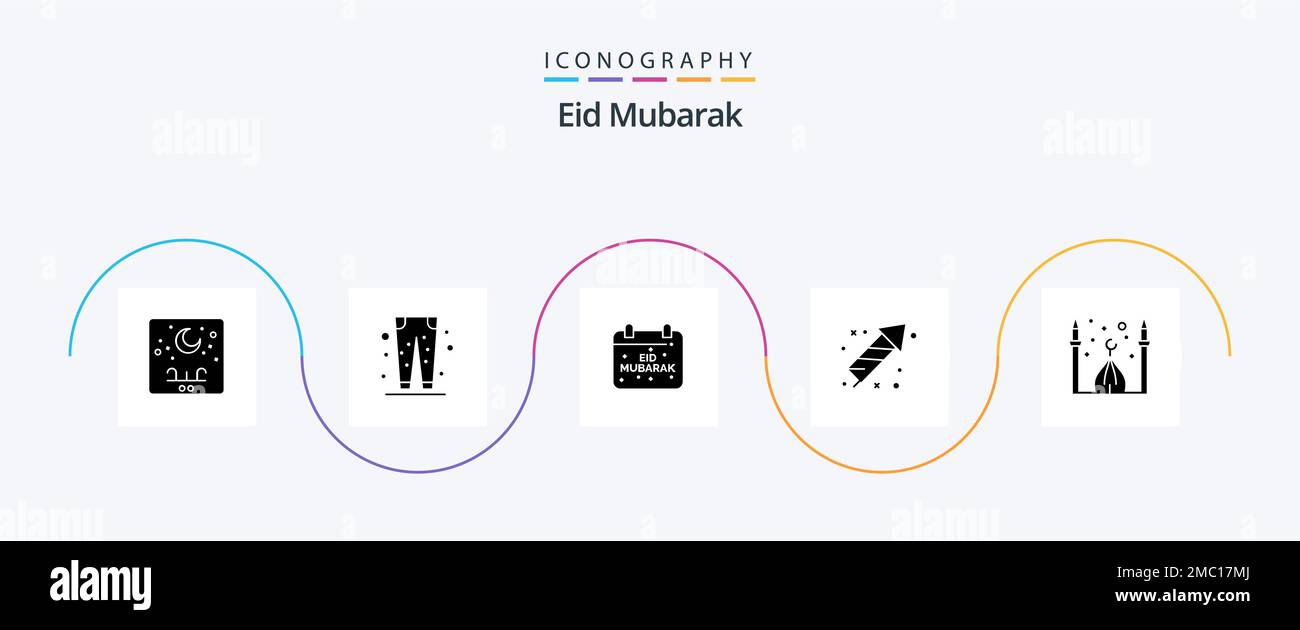 EID Mubarak Glyph 5 Icon Pack comprenant la célébration. firecracker. eid. musulmans. moubarak Illustration de Vecteur